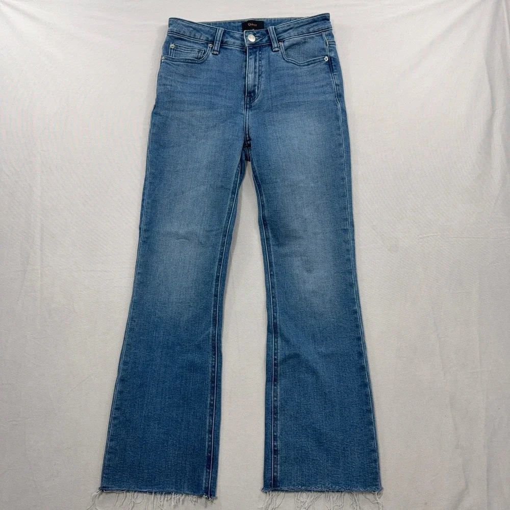 Quince Jeans Bella Stretch Kick Flare Raw Hem Seaside Blue Womens Size 26